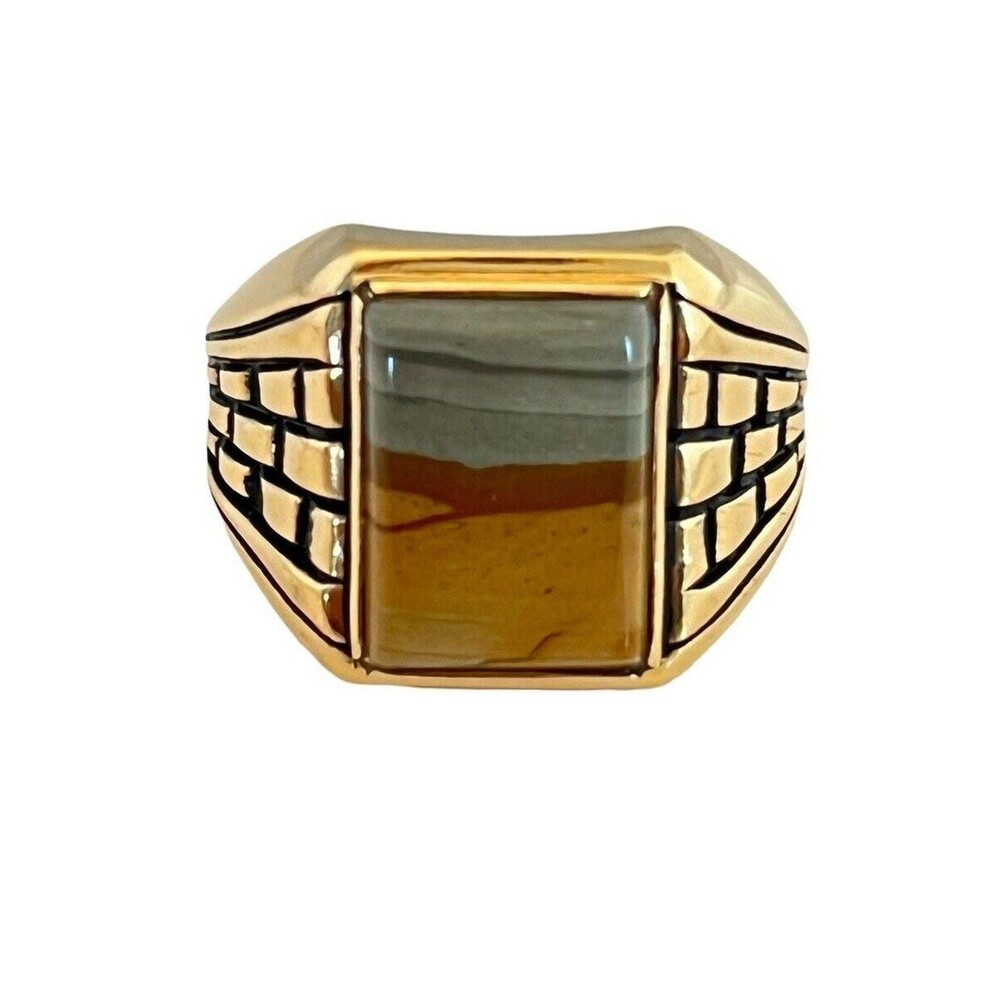 Vintage 1960s Jasper Ring Size 11 Clark & Coombs 18K Gold Plate - 14A